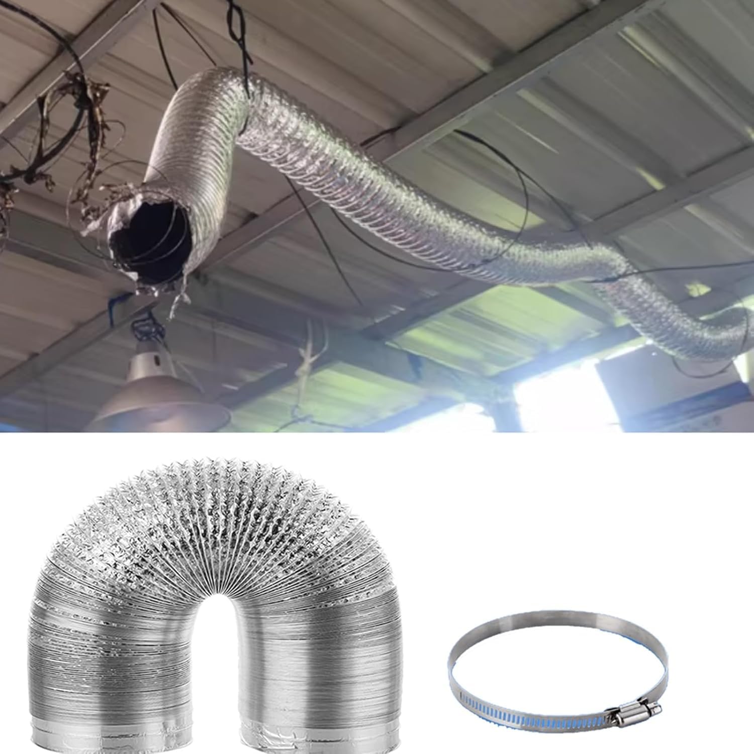 Tuyau de séchage en aluminium robuste gaine de ventilation flexible avec colliers