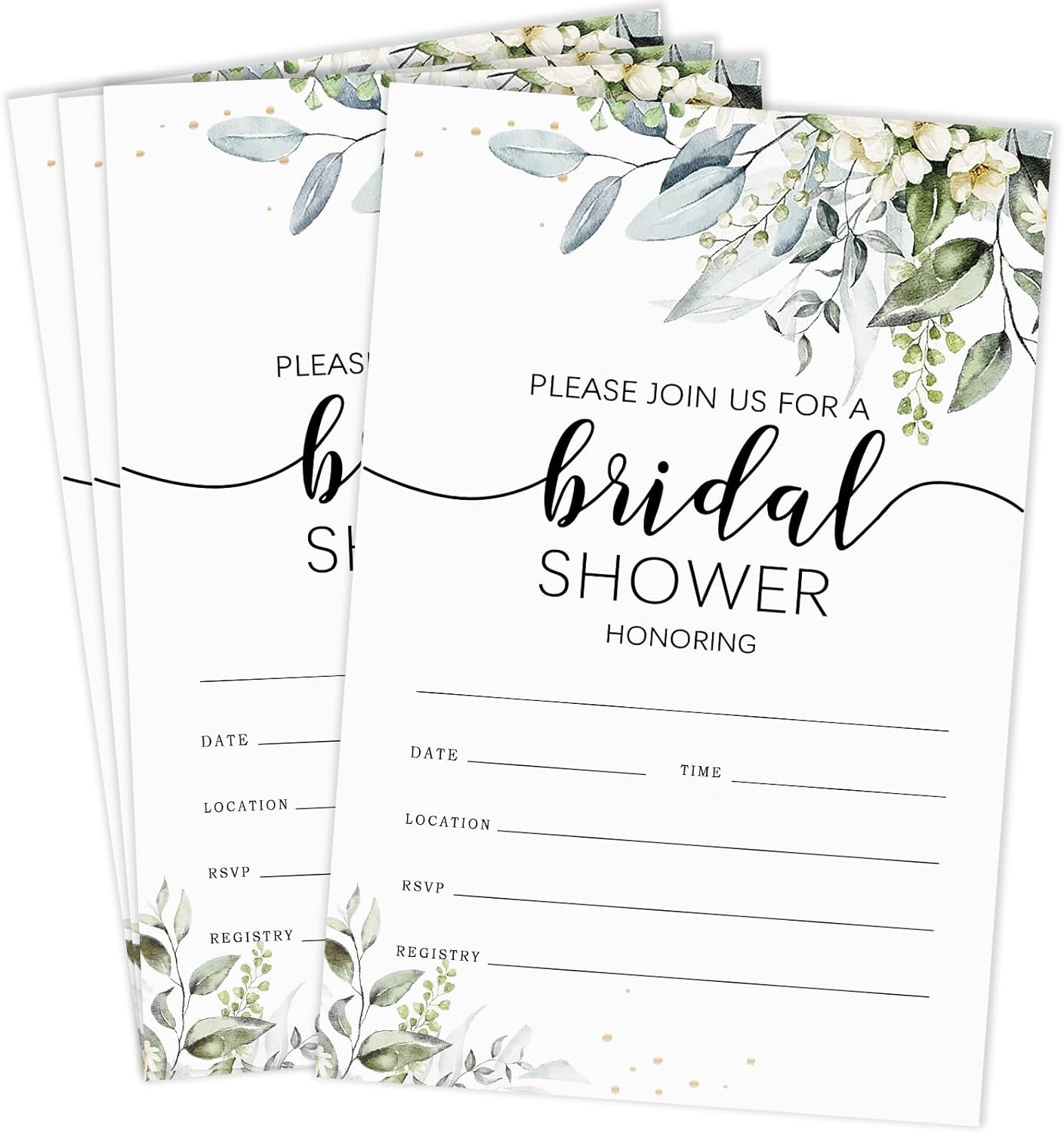 ブライダルシャワー招待状25枚セット、封筒付き、ユーカリの結婚式招待状、婚約、ブライダルシャワーパーティー用のスタイル招待状カード。