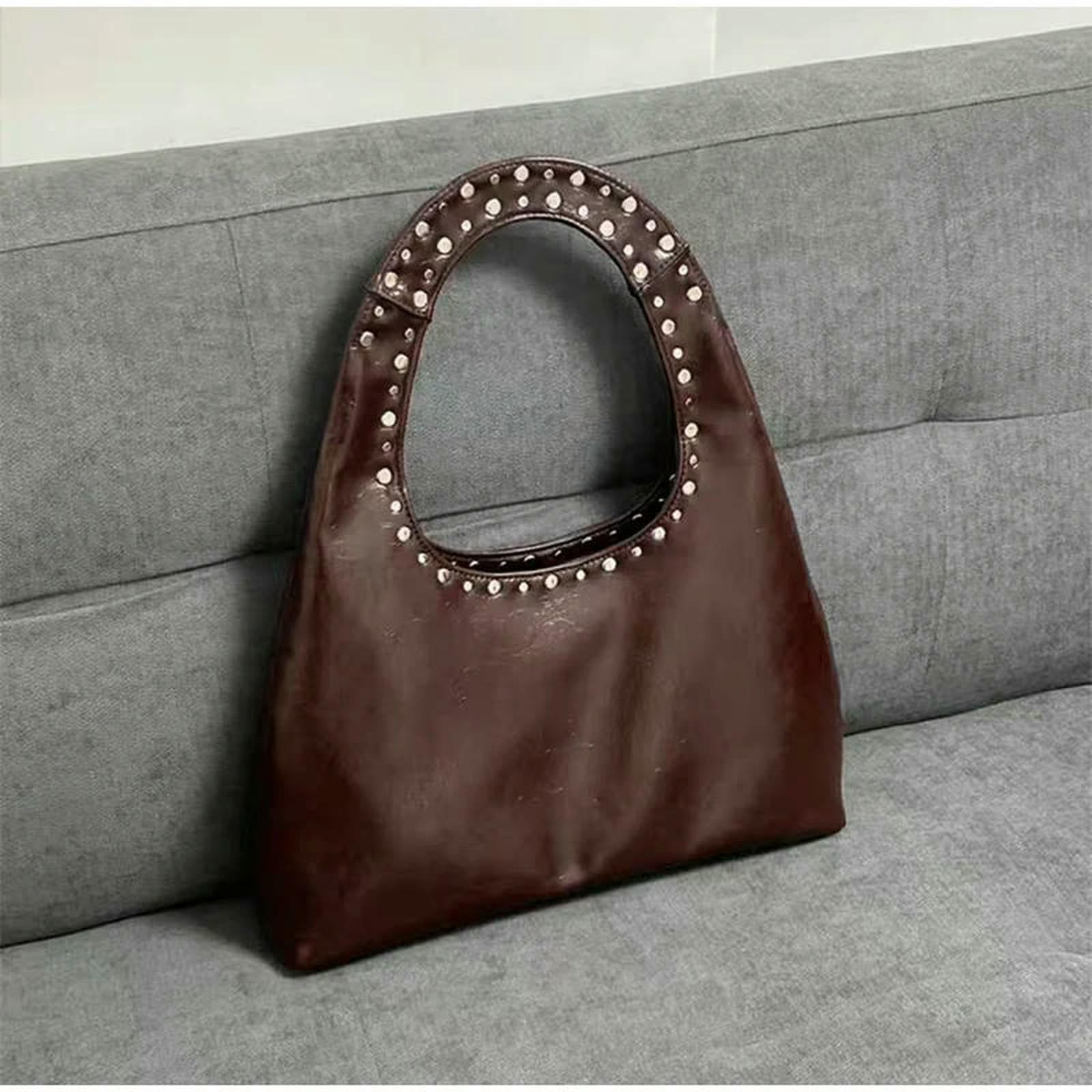 Borsa a Mano Donna Tracolla sotto Le Ascelle con Rivetti retrò da Moto Borchie in Metallo Stile Wasteland Borse Laterali Marroni-Giallo