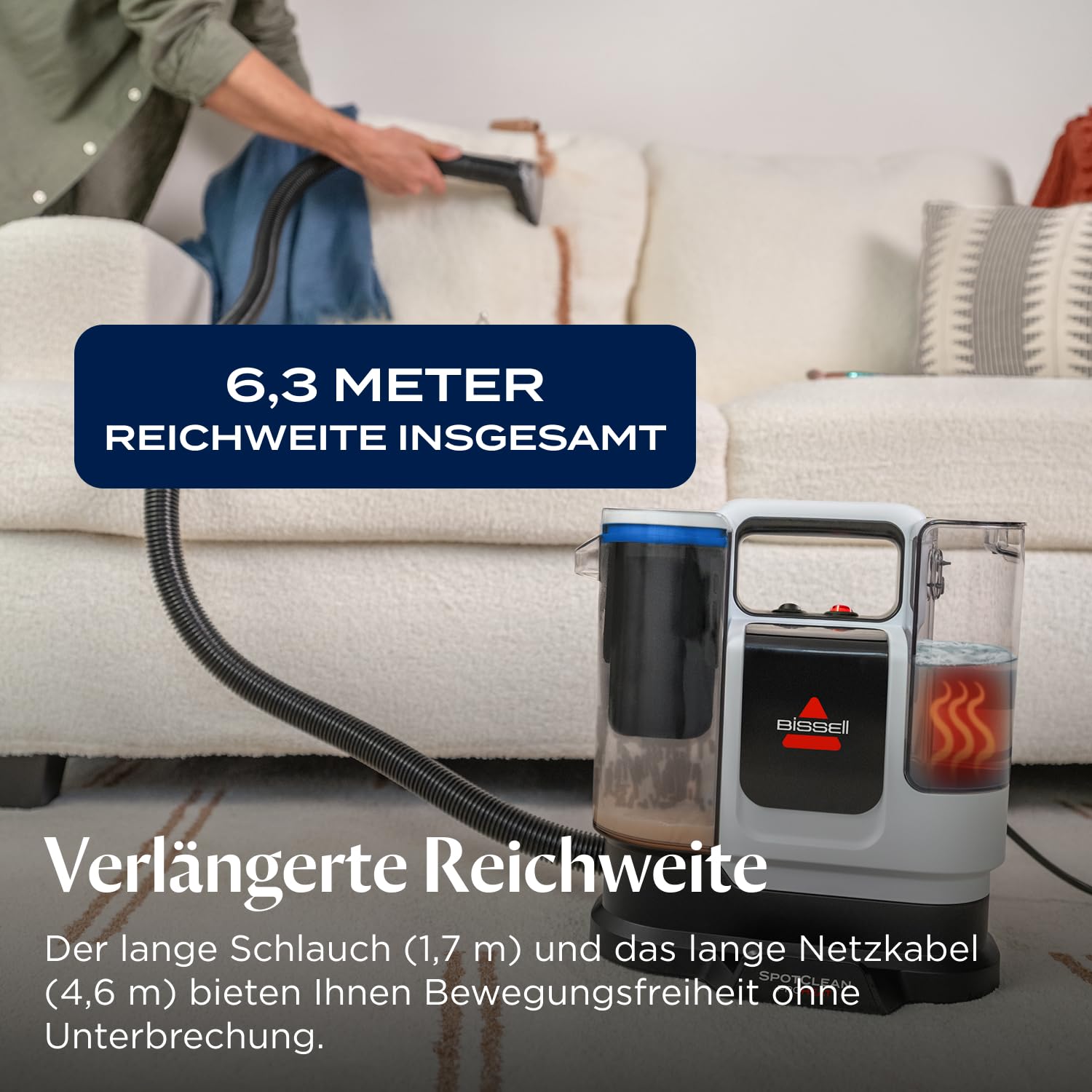 BISSELL SpotClean ProHeat Advanced Teppichreiniger und Polsterreiniger Gerät, Nasssauger und Waschsauger, 1125W Motor, kompakte Multiflächenreinigung, leistungsstark gegen Flecken, mit Kabel, 3924N
