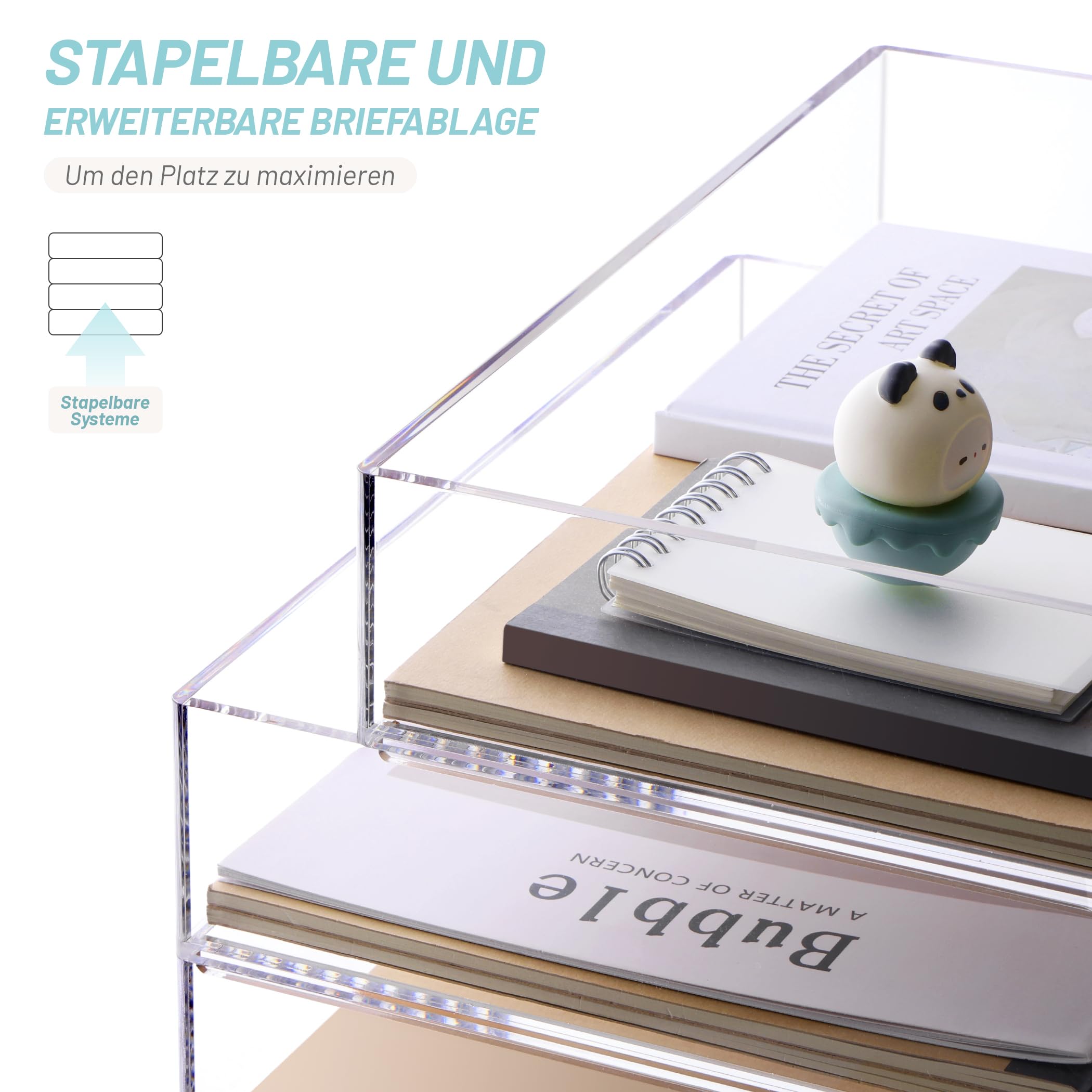 SANRUI 4er Set Dokumentenablage A4, Stapelbar Briefablage querformat aus Acryl, Stabiler Ablage Schreibtisch Organizer für Büro&Home, Moderne Ablagefächer Ablagekorb Transparent,31,5 x 22,5 x 26,5 cm