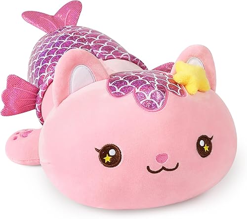 Miniatura 1 de Onsoyours Lindo gatito sirena de peluche de gatito, suave almohada de felpa de gato sirena para niños (sirena gato rosa, 12 pulgadas)