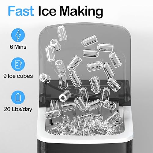 Miniatura 3 de Máquina de hielo para encimera, máquina de encimera compacta, autolimpieza, 26L24 horas, 9 cubos de hielo SL, pellet en 6-8 minutos, máquina de