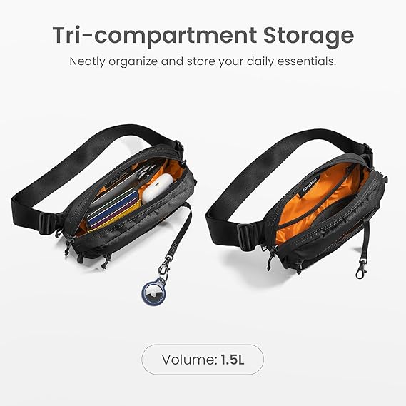 tomtoc 1.5L Sling Bag with RFID Blocking Crossbody Chest Pack for Men Women | EDC Minimalist Shoulder Bag, Water-resistant Lightweight Carrying Waist Fanny Pack for Travel, Daily Commute, Hiking, Walking
