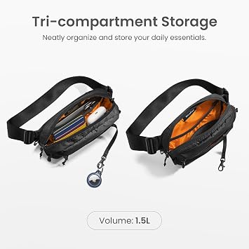 tomtoc 1.5L Sling Bag with RFID Blocking Crossbody Chest Pack for Men Women | EDC Minimalist Shoulder Bag, Water-resistant Lightweight Carrying Waist Fanny Pack for Travel, Daily Commute, Hiking, Walking