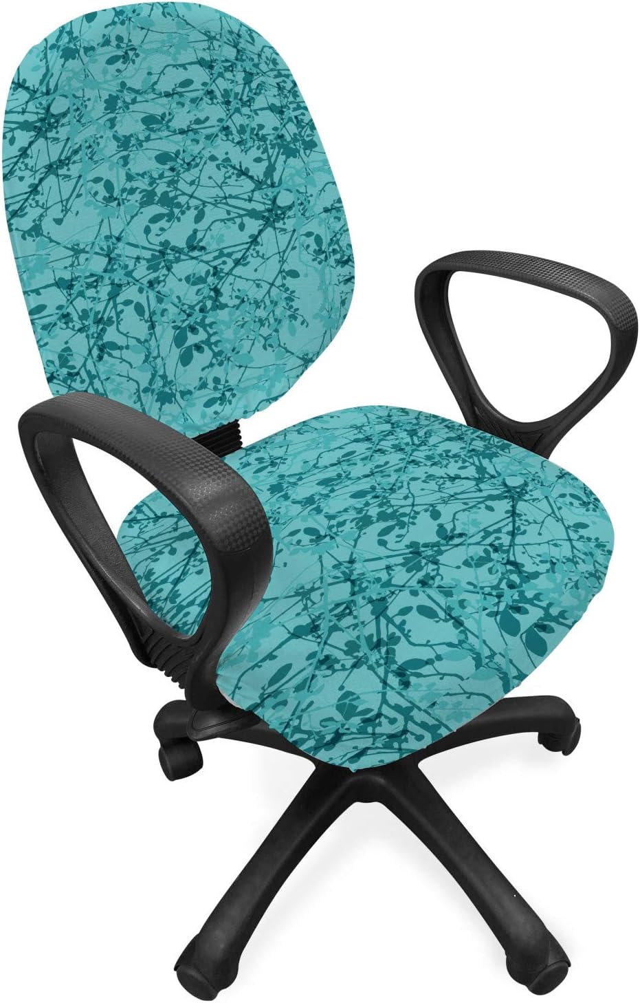 Ambesonne Teal Office Chair Slipcover, Ink Drawing Inspired Intertwined Tree Branches Buds and Leaves in Abstract Design, Protective Stretch Decorative Fabric Cover, Standard Size, Turquoise Teal