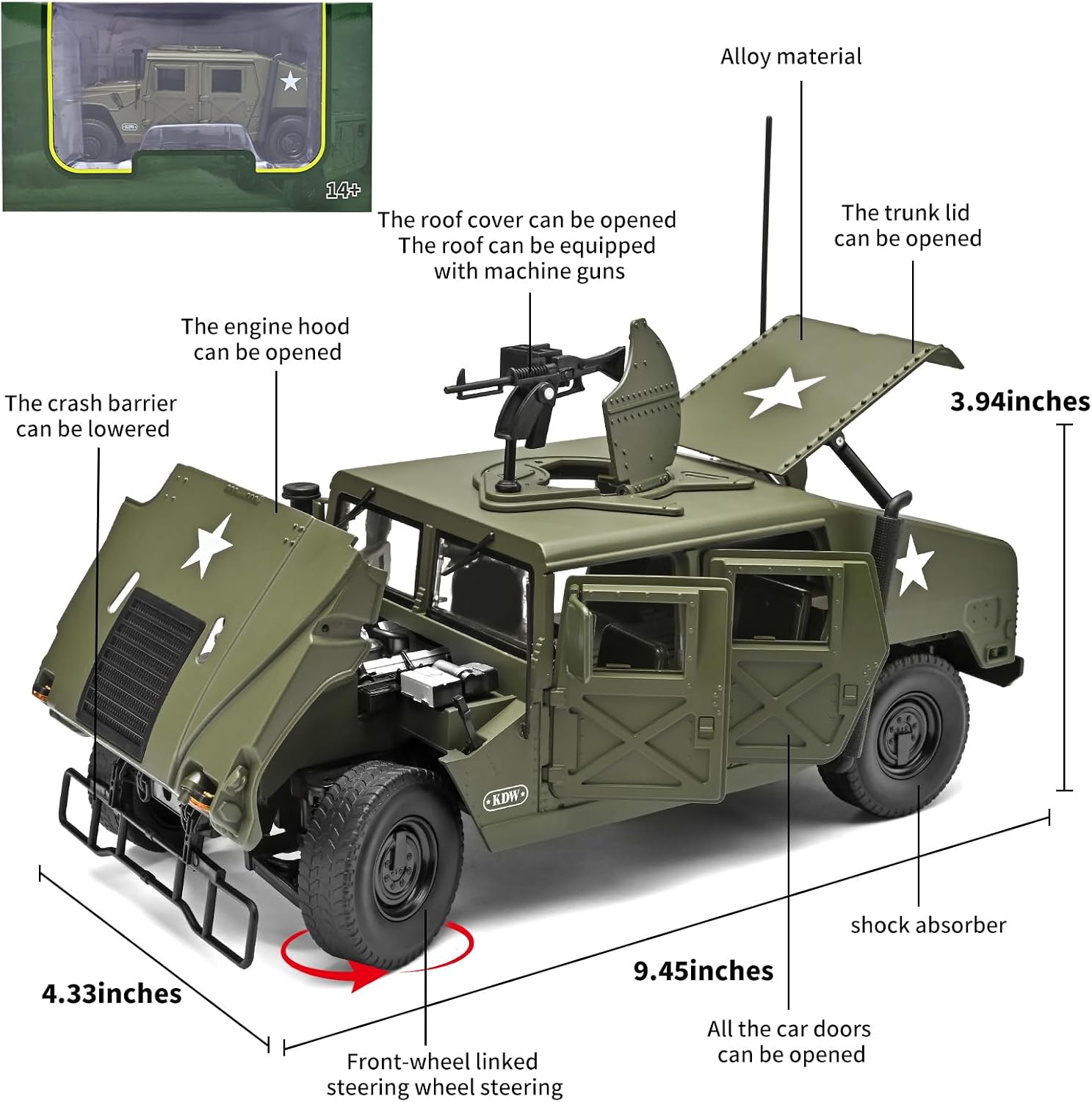RZAPE 1:18 Military Vehicle Collectible - Die-Cast Alloy Car Model,Classic War Vehicle Model for Display & Collection,Gift for Adult