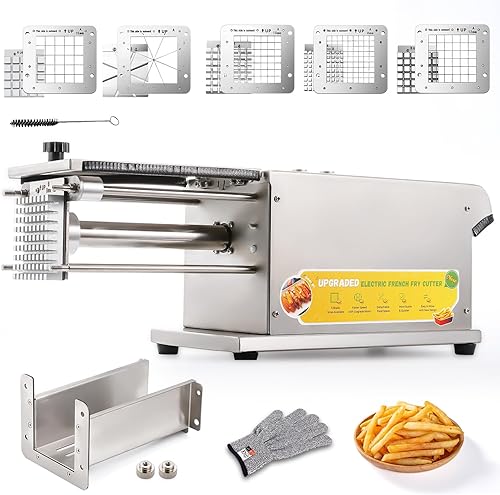 Cortador de papas fritas mejorado con 5 cuchillas, cortador eléctrico de papas fritas profesional, para uso comercial, doméstico de acero inoxidable
