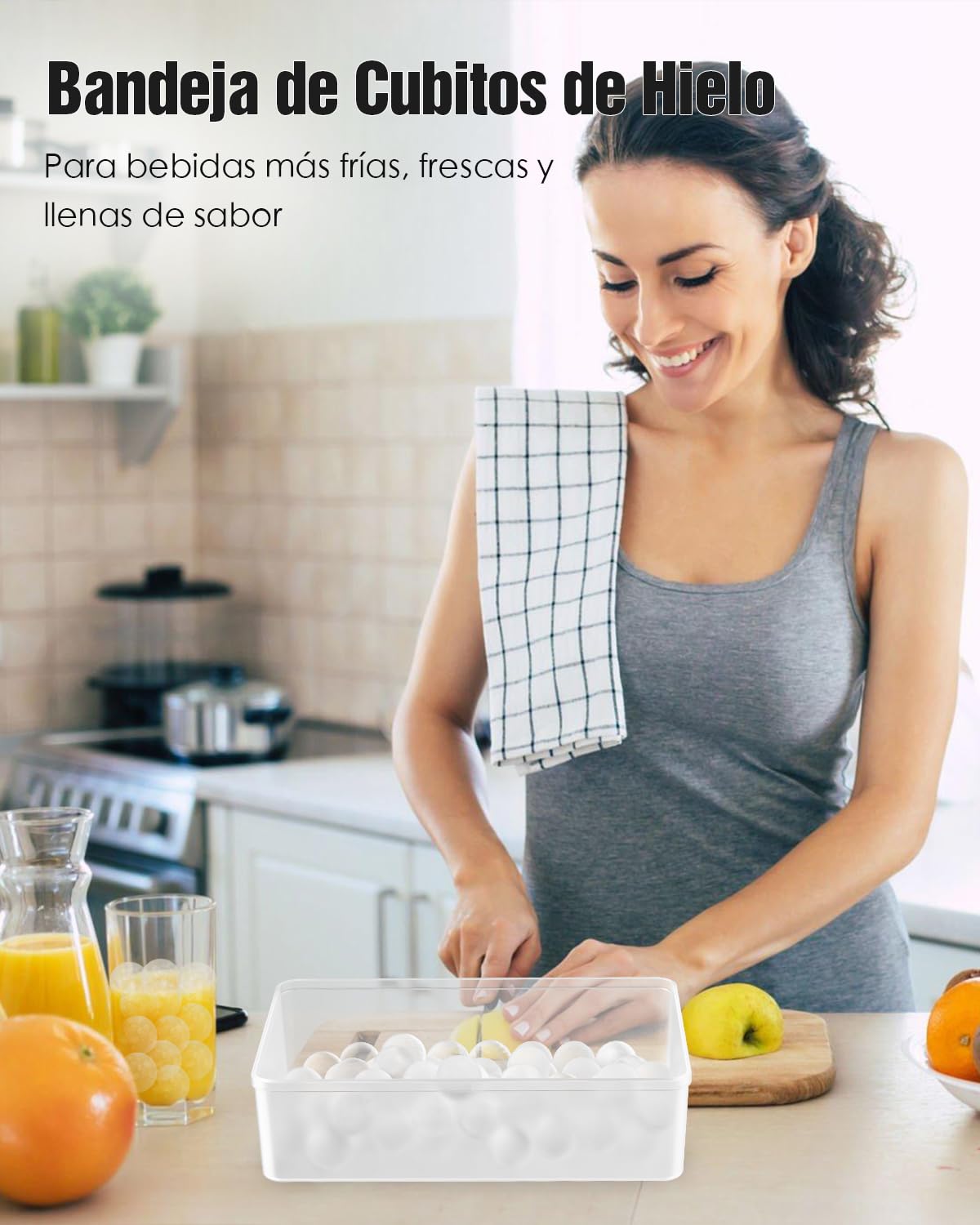 Cubiteras para Hielo Redondos con Tapa - Set de 3 Bandejas Apilables Molde Hielo Bolas para Whisky