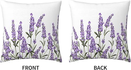 Miniatura 3 de Fundas de almohada de flores de lavanda moradas con ilustración vectorial floral, funda de almohada decorativa para el hogar, sofá, oficina, 18 x 18