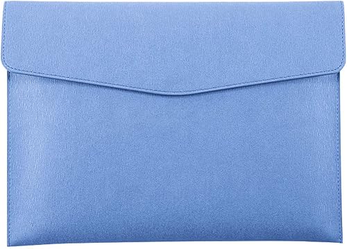 Enyuwlcm Carpeta de archivos A4 de cuero de la PU titular de documentos cartera impermeable carpeta sobre carpeta con cierre a presión azul