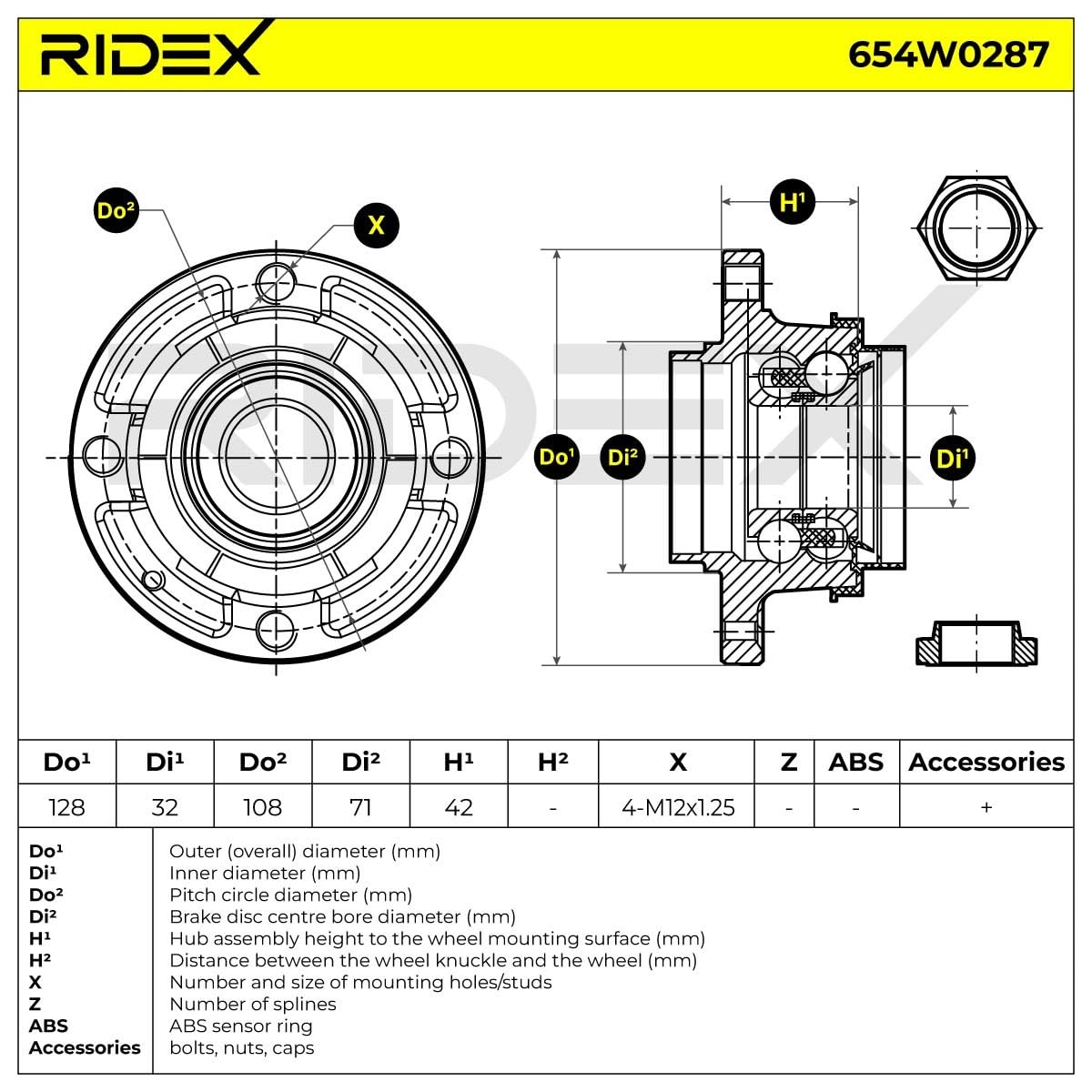RIDEX 654W0287 Kit de roulement de roue Arrière Gauche Compatible avec PEUGEOT 205 II 3/5 portes
