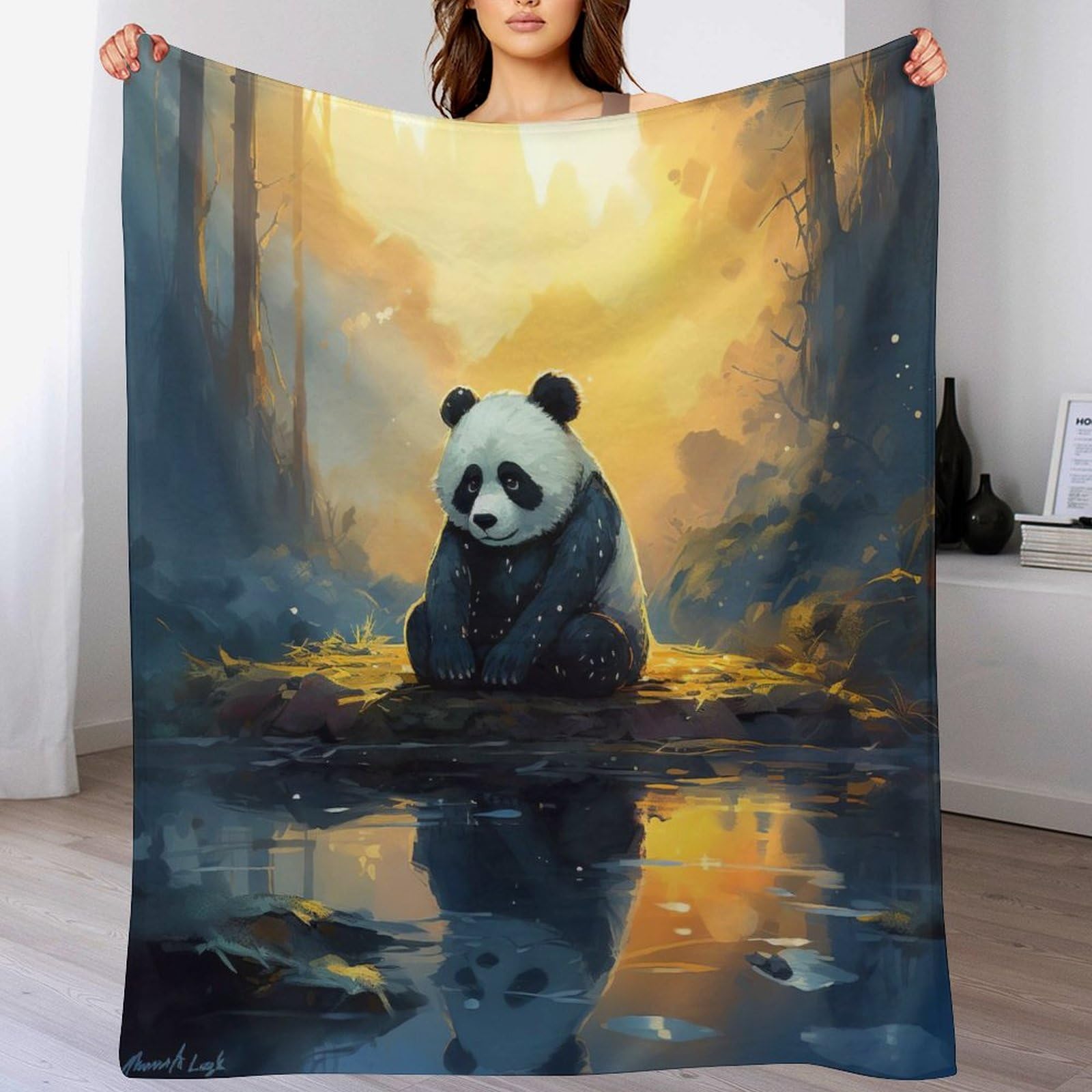 Manta de sofá con diseño de panda grande 140x180 cm manta supersuave para cama y salón