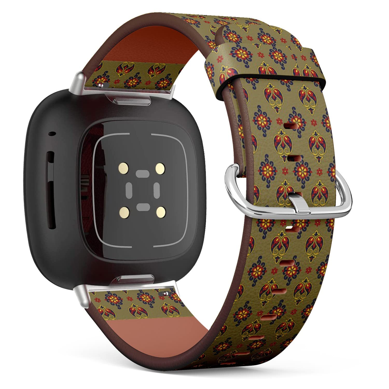 CJBROES Replacement Leather Watch Band, Compatible with Fitbit Versa 3 and Fitbit Sense of Wristband Bracelet Accessory - Paisley Floral