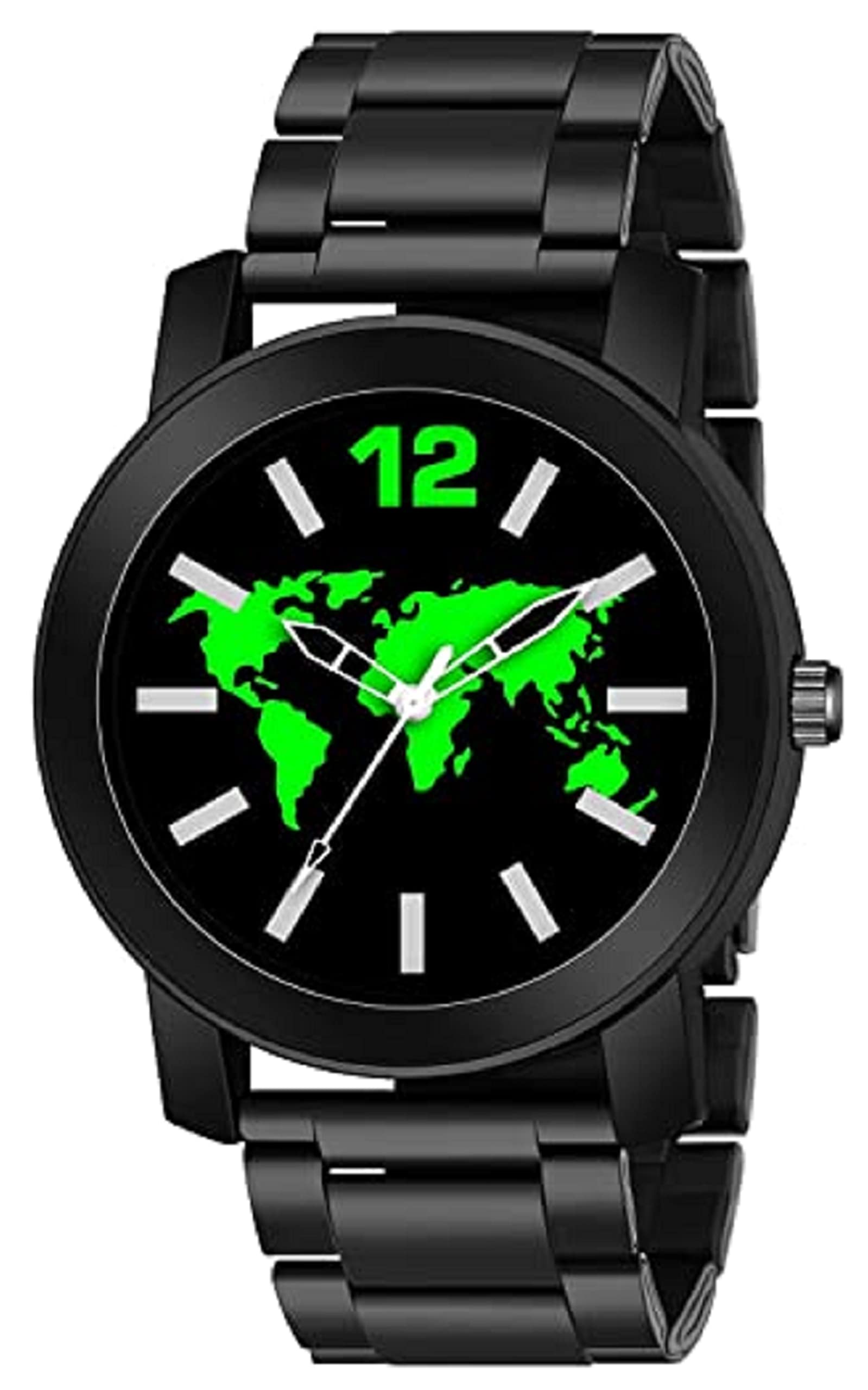 CERO Analouge Round World Map Designer Dial Black Stainless Steel Bracelet Chain Strap Analogue Wrist Watch for Mens and Boys (Green) (B0BYJGHK1F) Amazon Price History, Amazon Price Tracker