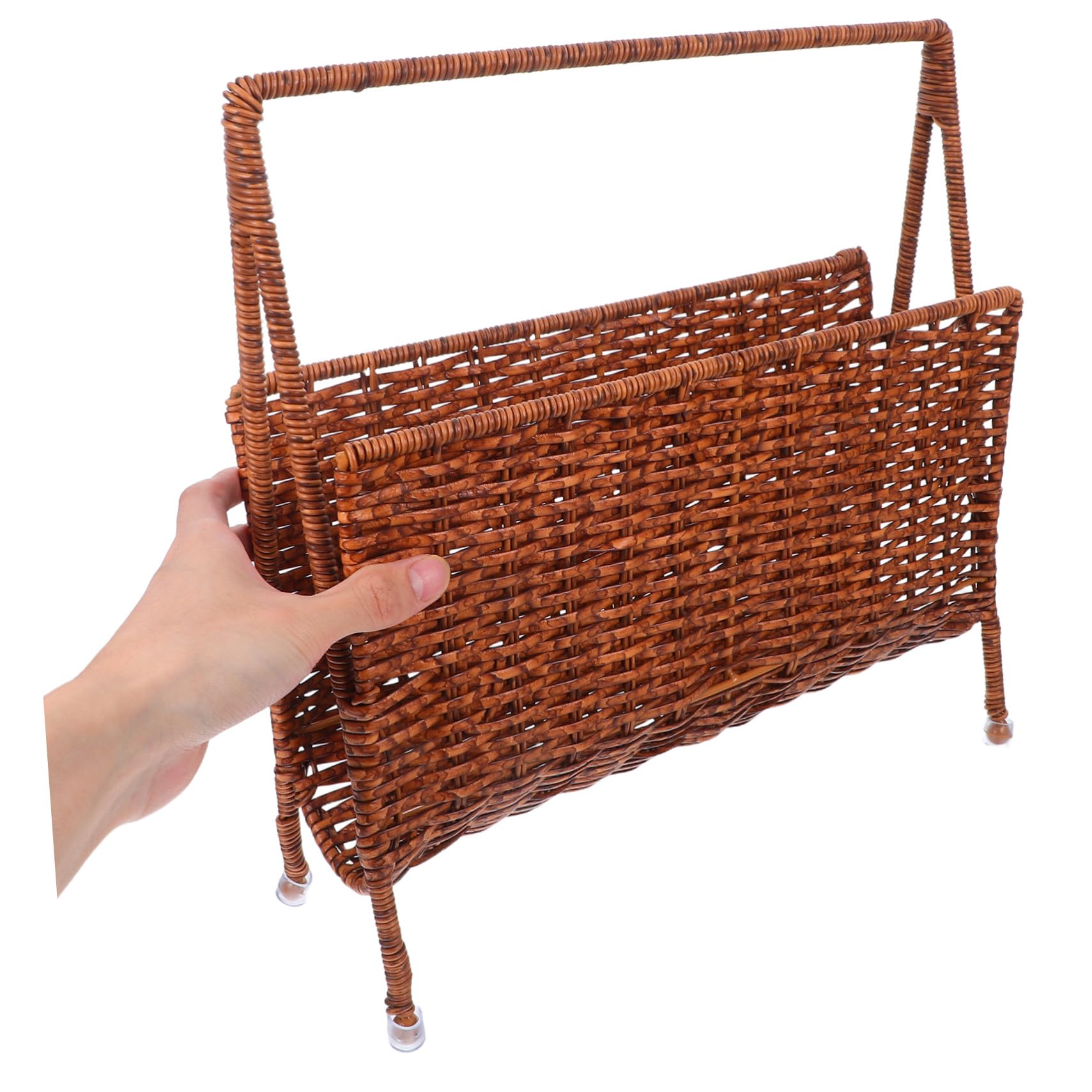Portariviste in Rattan Sintetico Marrone per Casa e Ufficio | Struttura in Pe Facile da Pulire, Stile Farmhouse Naturale, Pezzo Decorativo Creativo