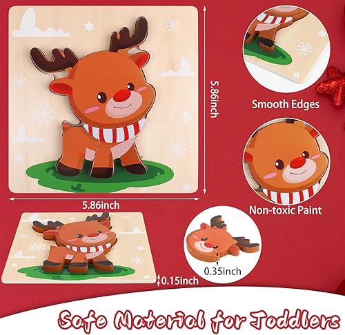 Miniatura 3 de CCINEE Paquete de 4 rompecabezas de madera de Navidad para niños, rompecabezas de madera de Navidad, juguetes Montessori para fiestas de Navidad,