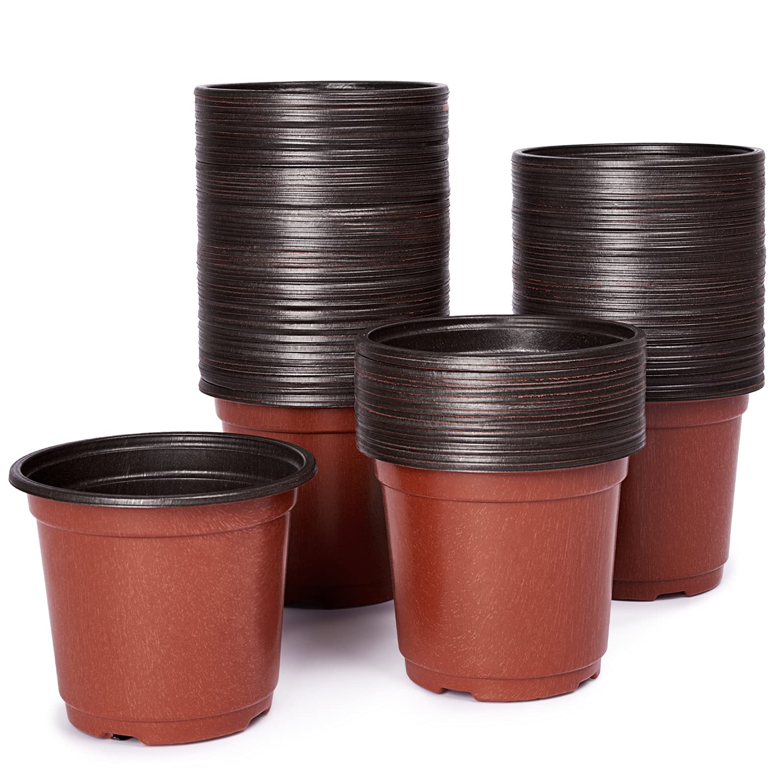 Decorlife 120 Pack Nursery Pots, 4 Inch Plastic Seed Starter Pots for Planting with Drainage Holes, Flexible & Durable
