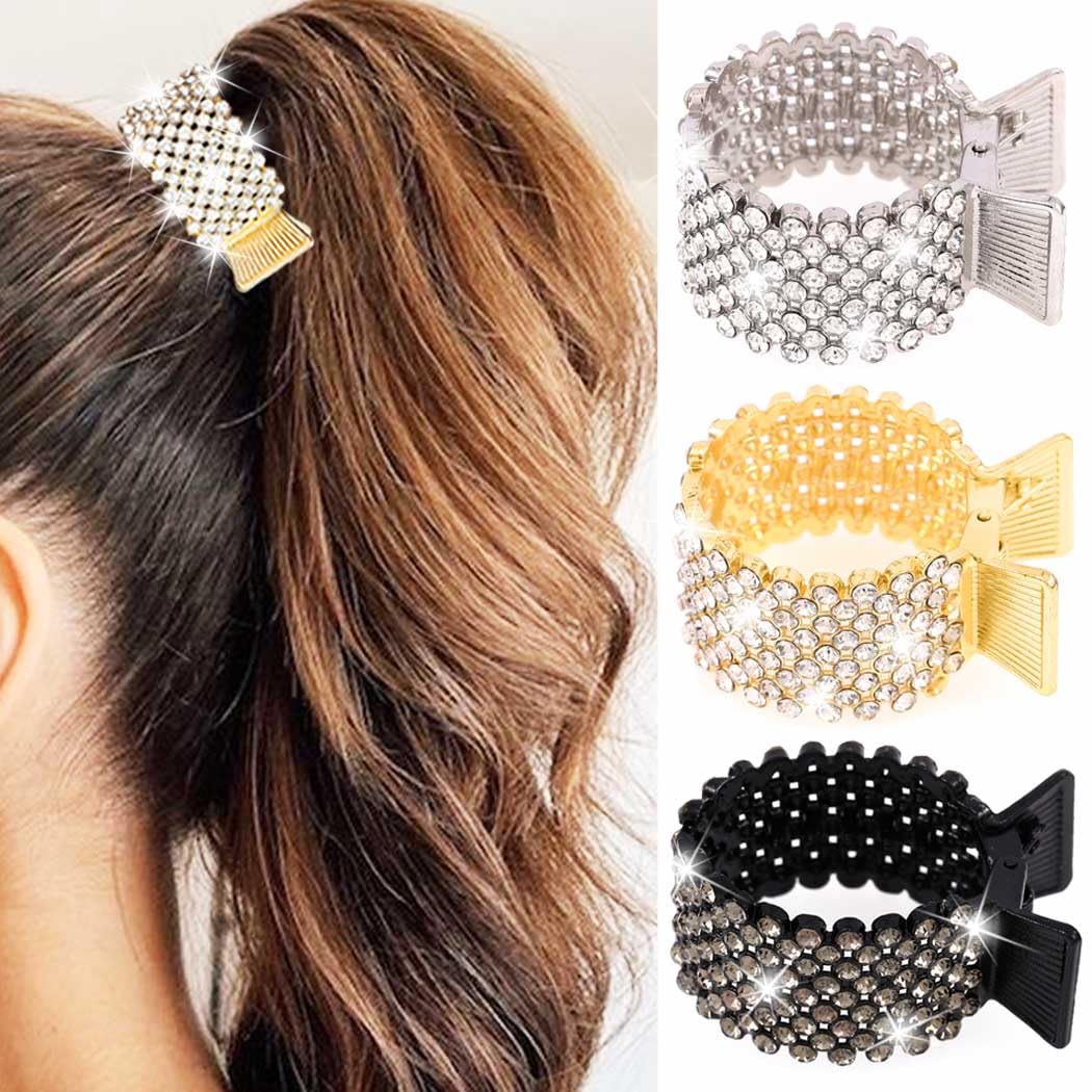 Zoestar Rhinestone Claw Clip Gold Small High Ponytail Clip Sparkly Hair Accessories for Women and Girls, Silver,Gold,Black