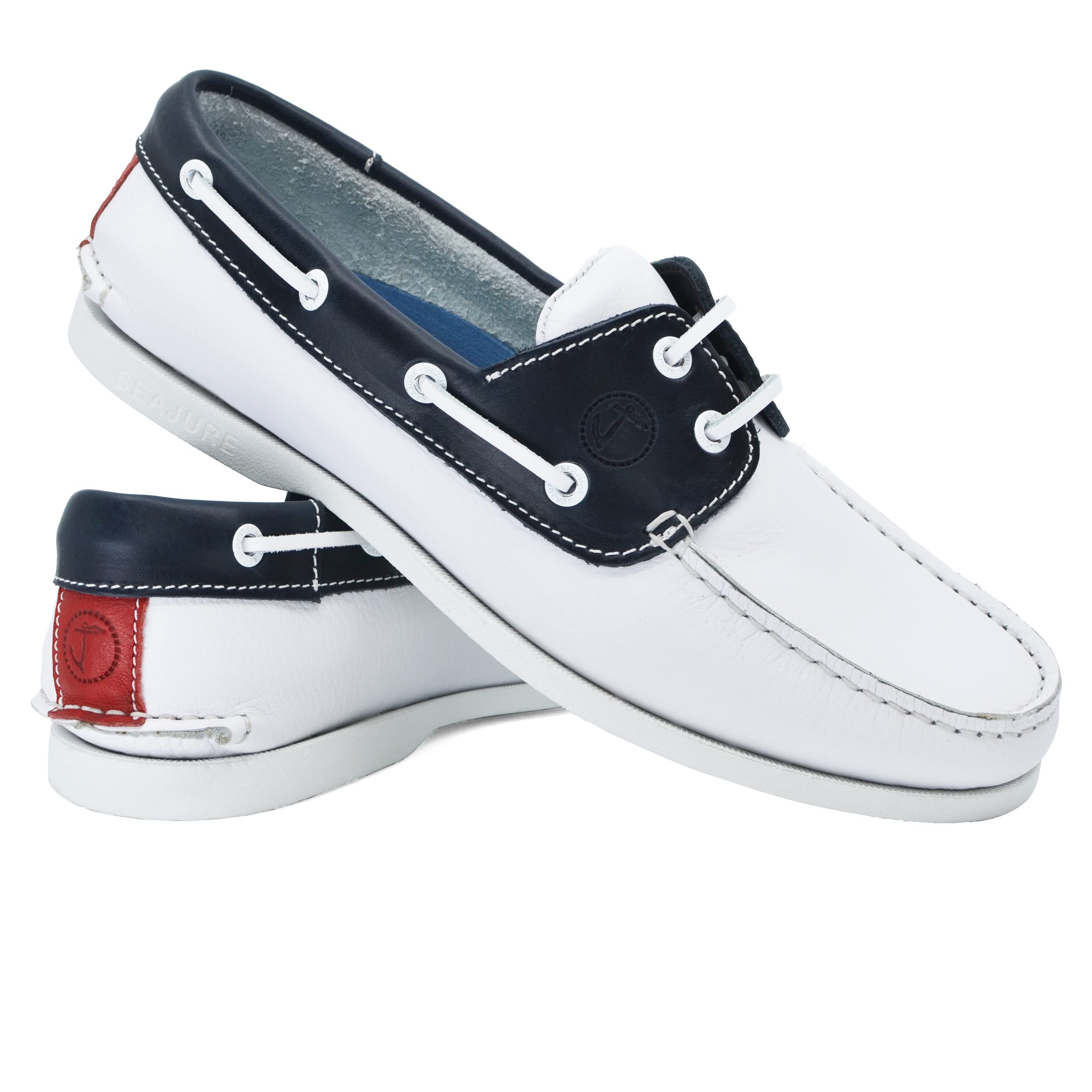 Seajure Damen Bootsschuhe Navagio Weiß, Marineblau und Rot Leder
