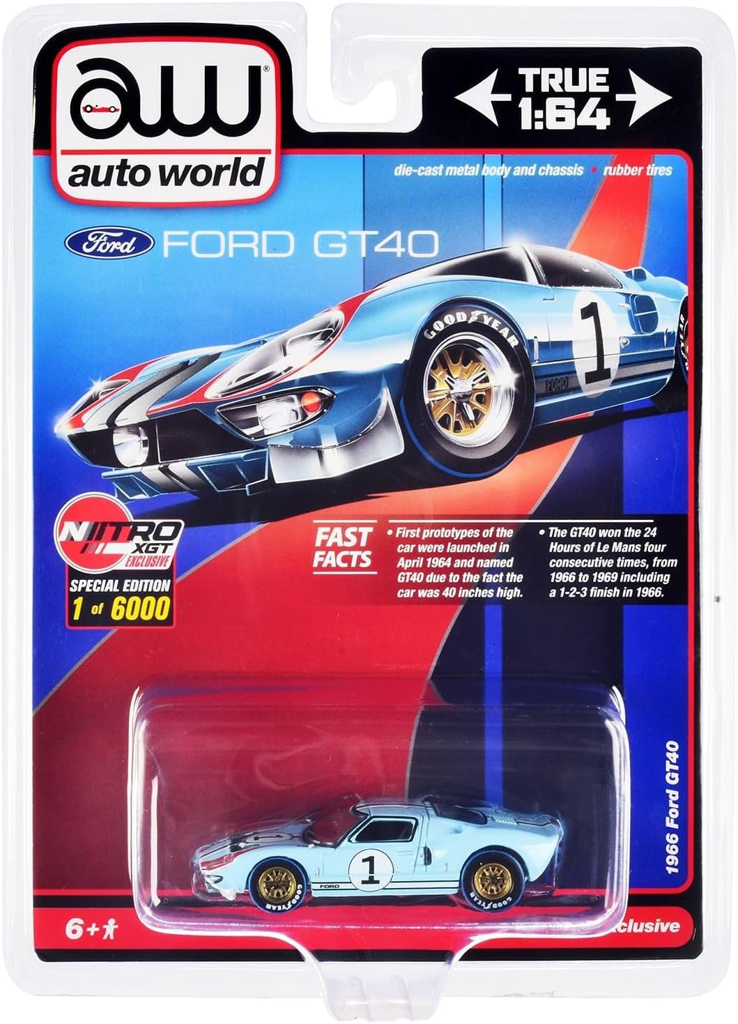 AW AUTO WORLD 1966 Ford GT40#1 Blue Limited Edition to 6000 Pieces wide 1/64 Diecast Model Car by CP7921