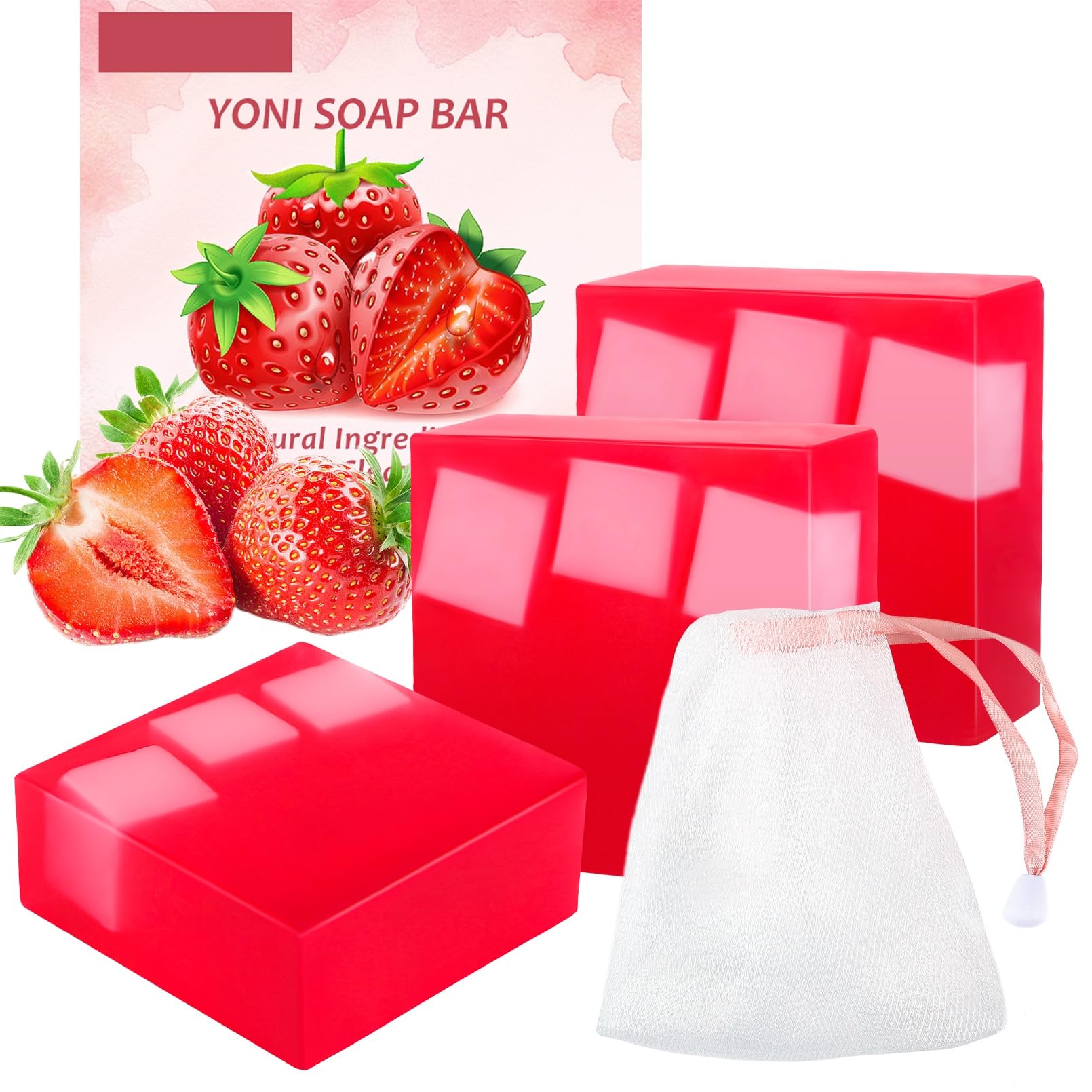 Bgtecho 3 Pcs Yoni Soap Bar, Feminine Wash with Foaming Net, Yoni Wash For Women PH Balance, Natural Ingredients Vaginal Care Soap Bars, Eliminates