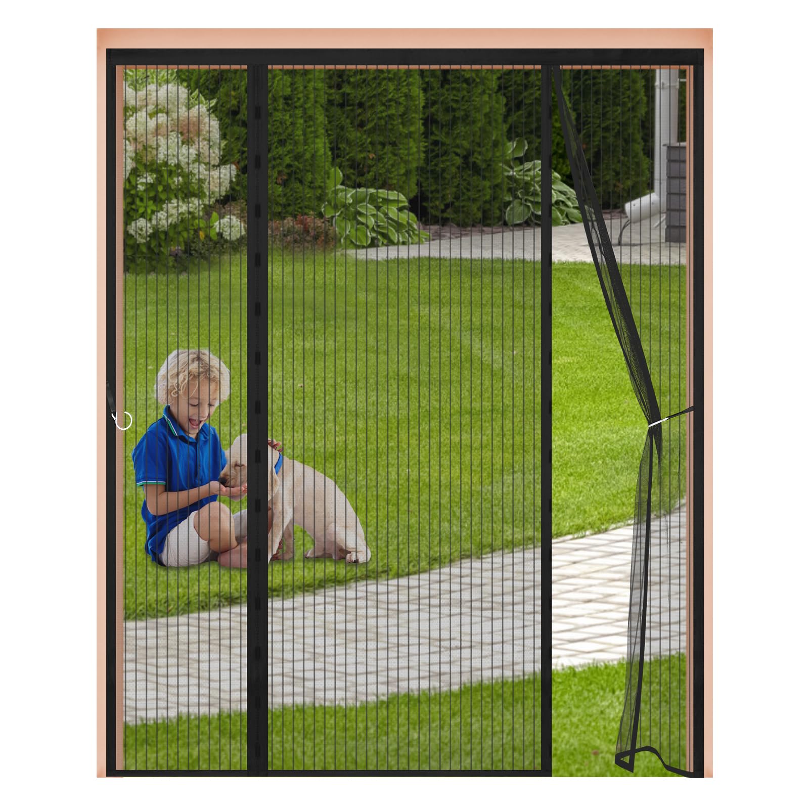Moustiquaire porte magnétique 210x220cm noire avec double ouverture latérale pour baie vitrée