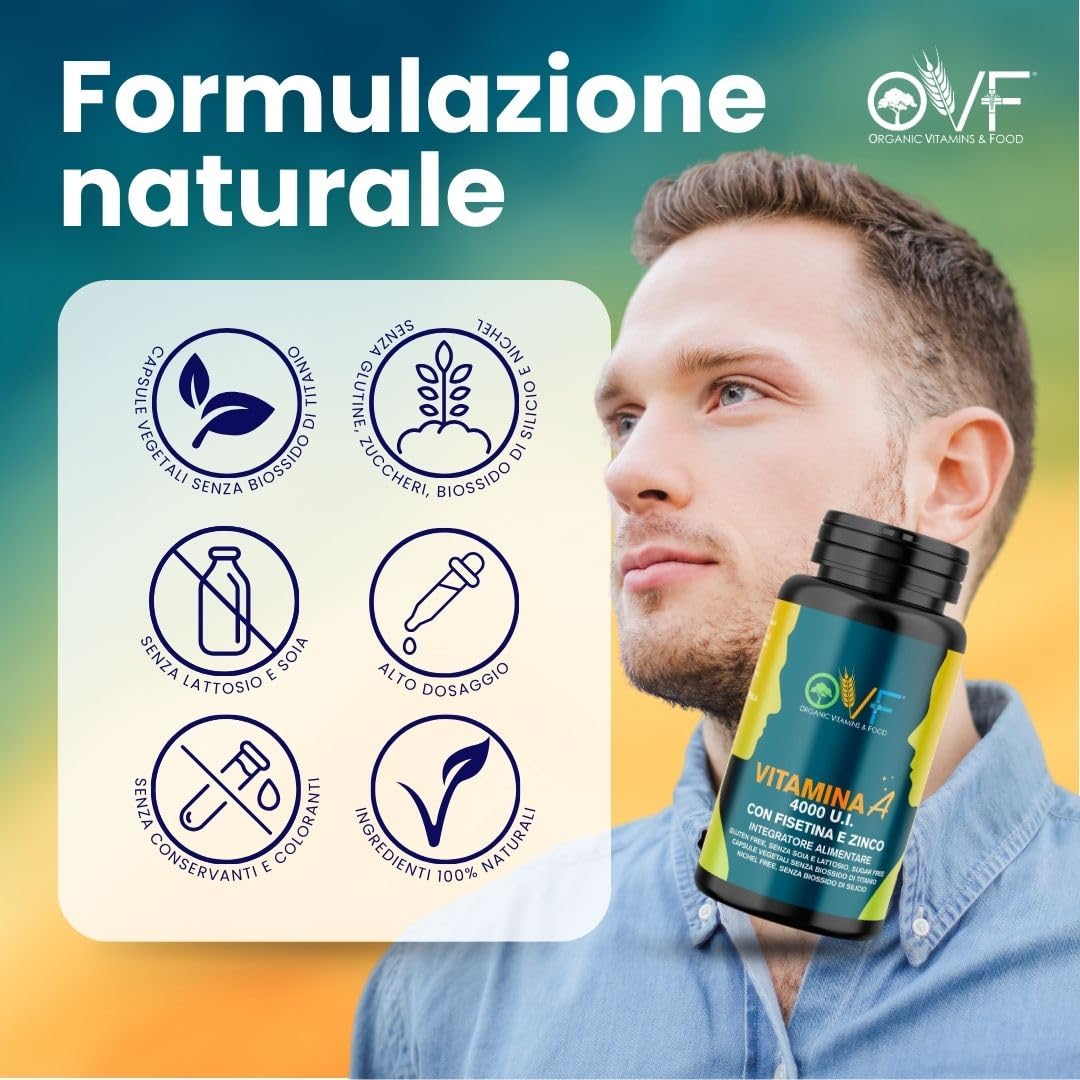 OVF Vitamina A Pura con Fisetina e Zinco - 60 Capsule con 4000 U.I. per dose giornaliera - Supporto alla Vista e al Sistema Immunitario - Vitamina A da Retinolo