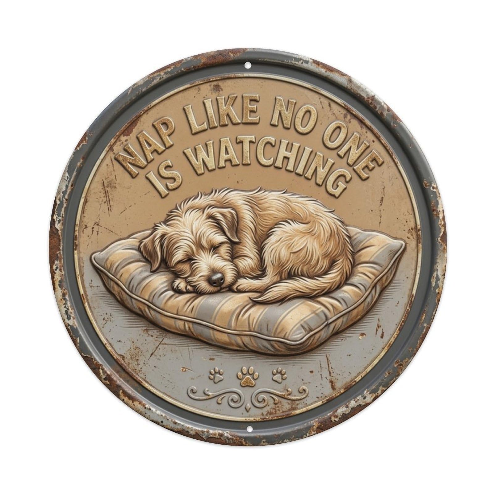 Lazy Dog Nap Livingroom Vintage Metal Tin Sign Plaque Wall Decor for Cafe, Club Bar, Office, Garden Metal Poster 8x8Inch