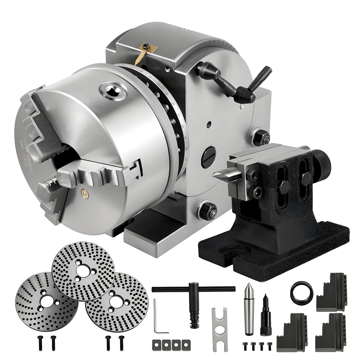 DowPie Milling Dividing Head,100mm & 130mm Center Height Dividing Head, Complete Index Head Kit with 3 Index Plates and Tailstock for Workshop Use 5inch