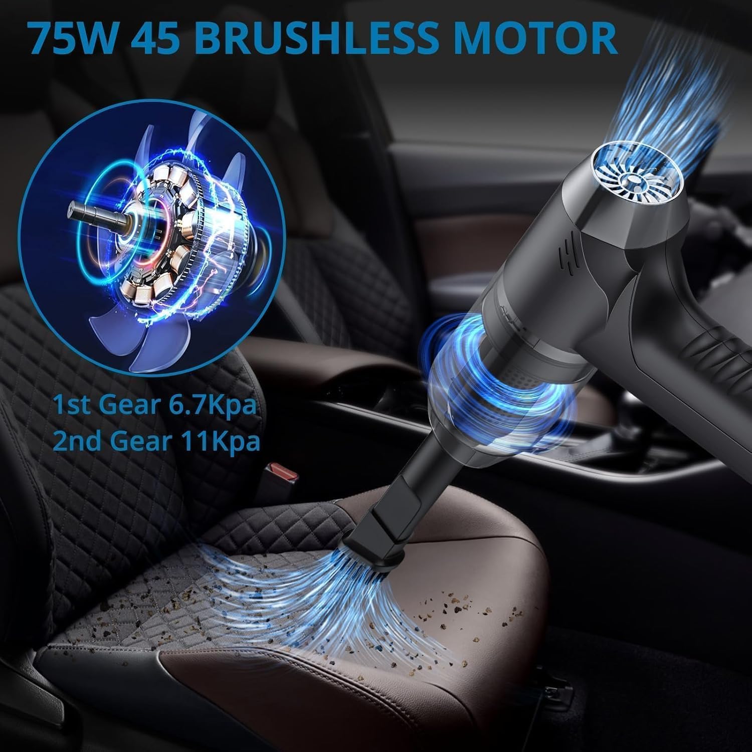 AUTOUTLET vacuum cleaner demonstrating suction power on car seat