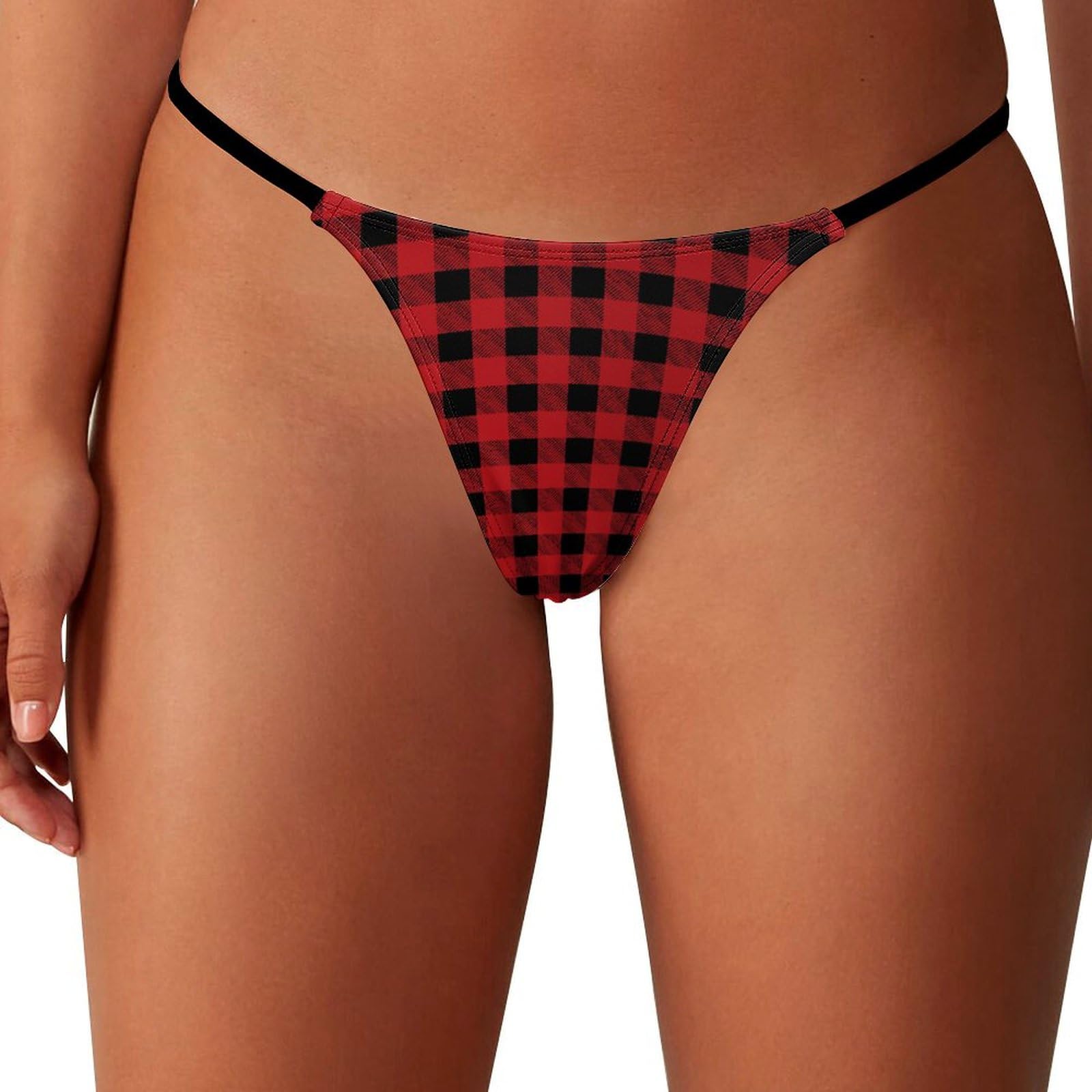 Smazdfxx Women's As Pic G-String Thongs Panties Red Black Flannel Checked Stretch T-Back Low Rise Hipster Underwear