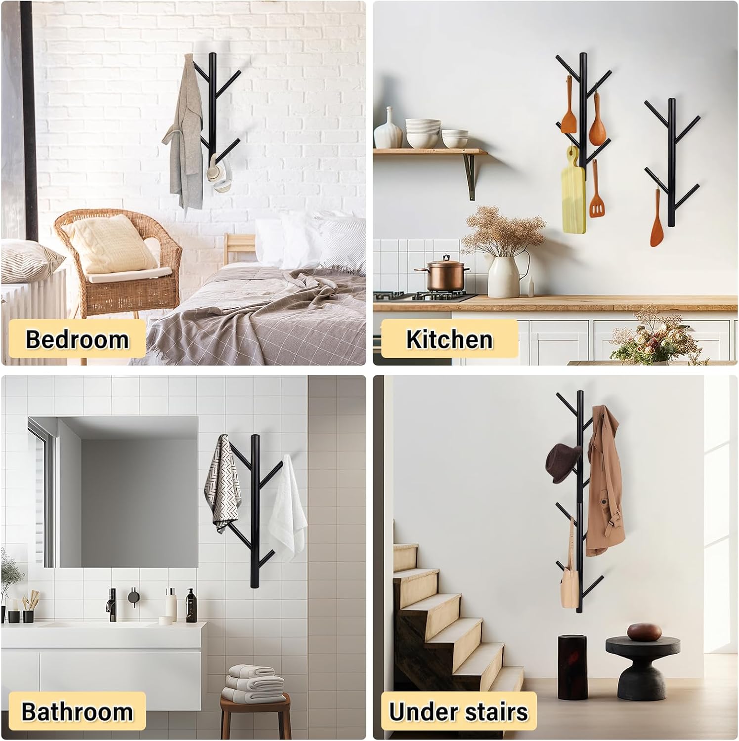 2-Pack Metal Vertical Coat Rack Wall Mounted,Modern Coat and Hat Rack,15.9 Inch Tree Coat Racks for Hats, Jackets, Bags, Clothes, Hats Entryway Bedroom,Living Room（Black）