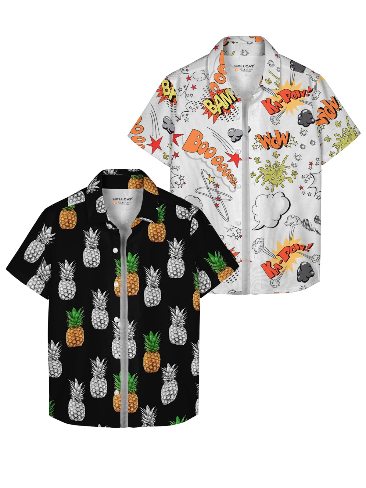 HELLCAT Grey, White Trendy Regular Fit Printed Causal Shirt for Boys - Pack of 2