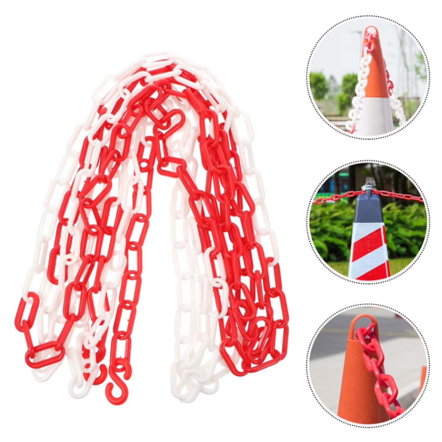 Chaîne De Signalisation En Plastique Rouge Et Blanc,50m Chaîne De Barrière Plastique De 6 Mm d'Épaisseur,Avec 2 Crochets,Pour La Sécurité d'Avertissement, De Parking, De Construction, De Surfaces