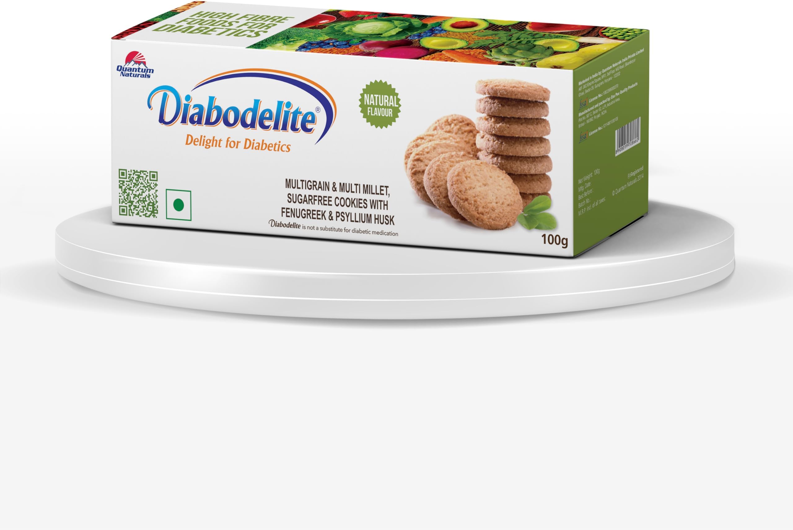 Diabodelite Sugar Free Cookies with Fenugreek & Psyllium Husk for Maintaining Optimum Blood Sugar & Digestive Health | Low GI | Rich in Fibre | High Protein | Zero Cholesterol (100g) (Oats & Almond)