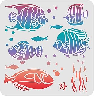 FINGERINSPIRE Tropical Fish Stencil - 11.8x11.8 inch Fish Stencils for Painting on Wood, Tile, Paper, Fabric, Floor, Wall