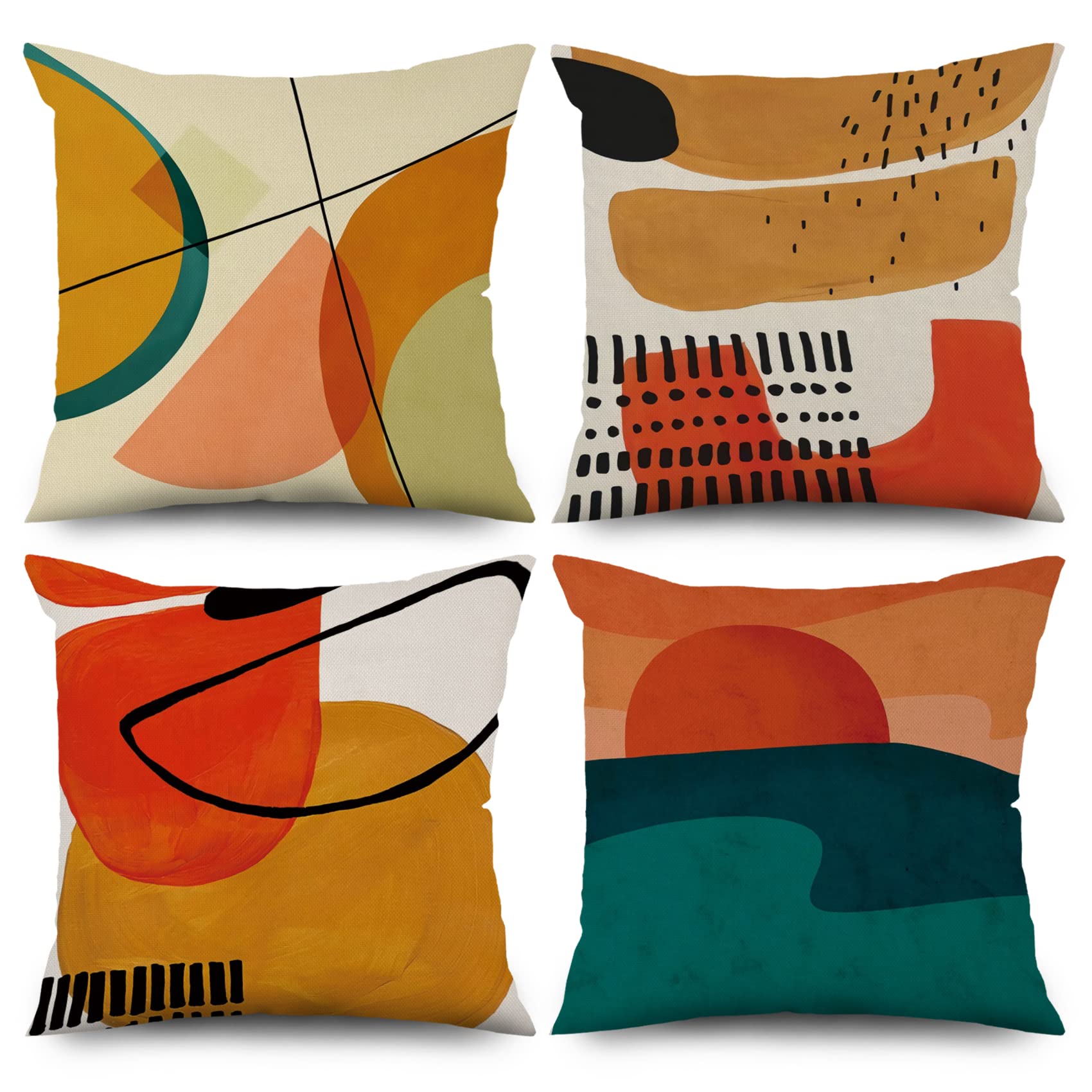 ASDCXZ Boho Cushion Cover 40x40 cm 4er Set, Modern Abstract Art Sun Line Colorful Sofa Cushion Decorative Washable Polyester Flax Textile Outdoor โ image 1