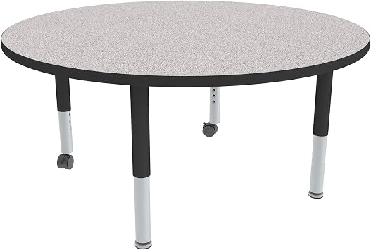 Sprogs Adjustable Height Mobile Classroom Activity Table for Preschools, Round Preschool Activity Table with Casters, 60 D x 60 W x 23 H, Gray/Black