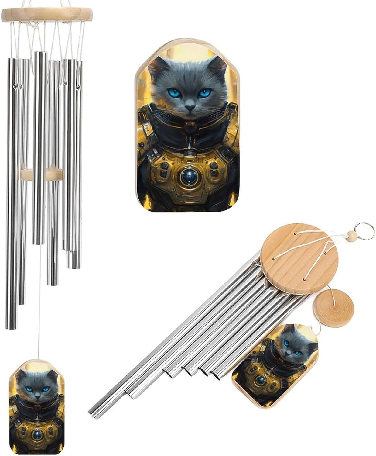 Cat Soldier Wooden Wind Chimes Deep Tone Memorial Windchime for Outside Garden Home Decoration