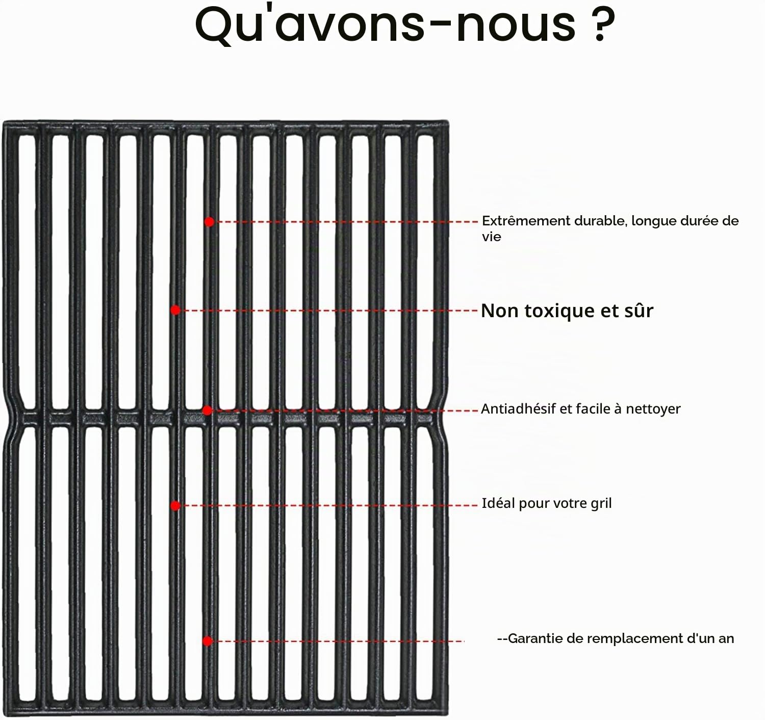 GFTIME 38CM X 28.6CM Grille de cuisson en fonte 7522 pour Weber Spirit E/S-210 220 (avec boutons de brûleur latéral), Genesis Silver A (PAS POUR B&C), Spirit 500, pièce de rechange 7521