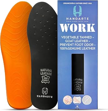 HANDARTE Memory Foam Work Insoles for Standing All Day | Premium Leather Boot Inserts for Women | Durable - 100% Natural Goatskin & Anti Sweat US W5/5.5 | EU35