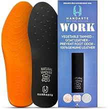 HANDARTE Memory Foam Work Insoles for Standing All Day | Premium Leather Boot Inserts for Women | Durable - 100% Natural Goatskin & Anti Sweat US W5/5.5 | EU35
