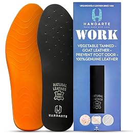 HANDARTE Memory Foam Work Insoles for Standing All Day | Premium Leather Boot Inserts for Men/Women | Durable - 100% Natural Goatskin & Anti Sweat (US W8.5/M7 | EU40)