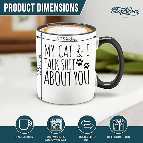 Miniatura 2 de shop4ever My Cat & I Talk About You - Taza de café de cerámica, regalo divertido para mamá gata, 11 onzas (mango negro)