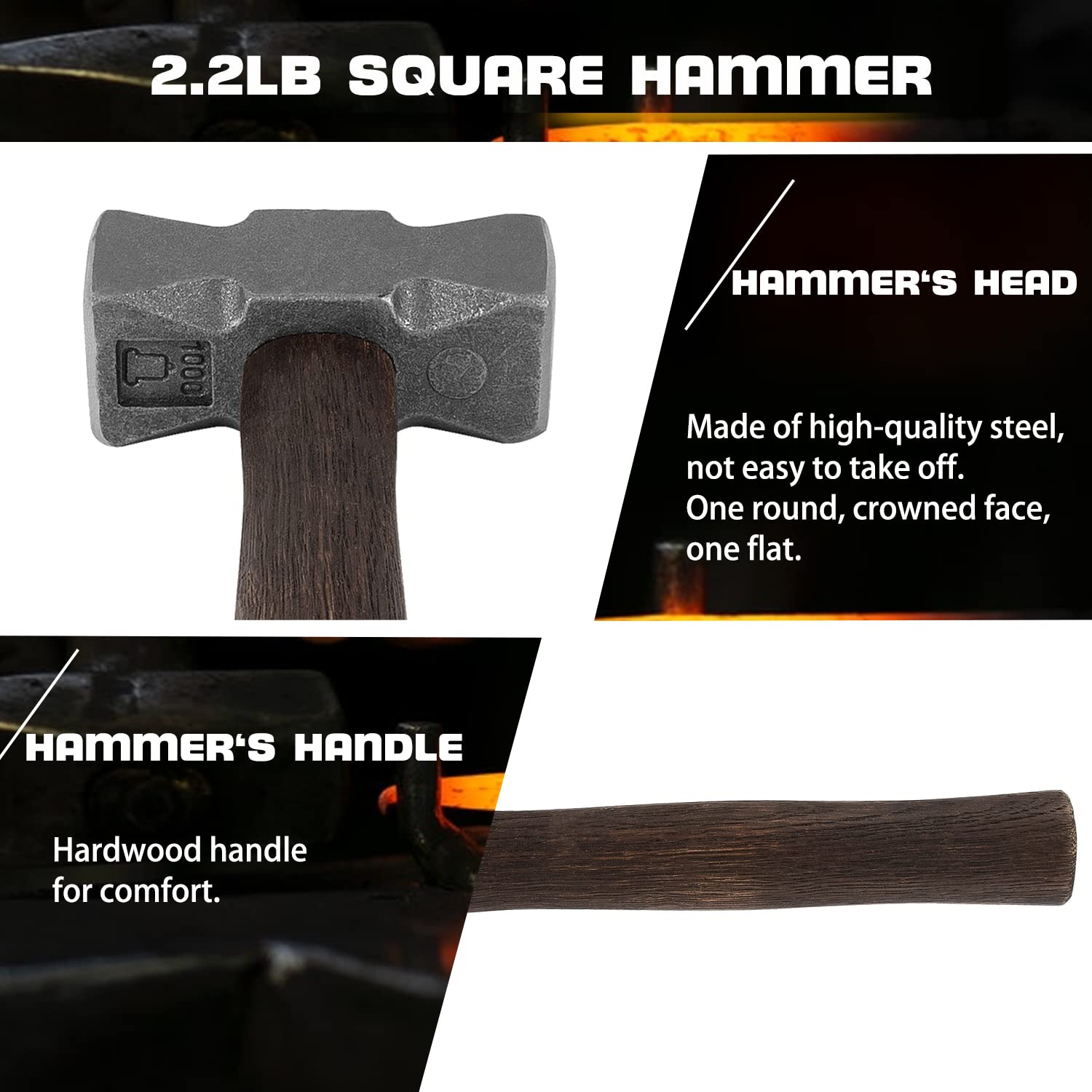 Martillo de forja cuadrado para herrero herrero