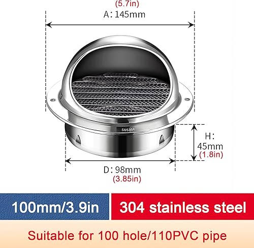 Miniatura 5 de Cubierta de ventilación redonda de acero inoxidable 304, tapa de cubierta de chimenea con base de garra, cubierta protectora de tubería para tubo,