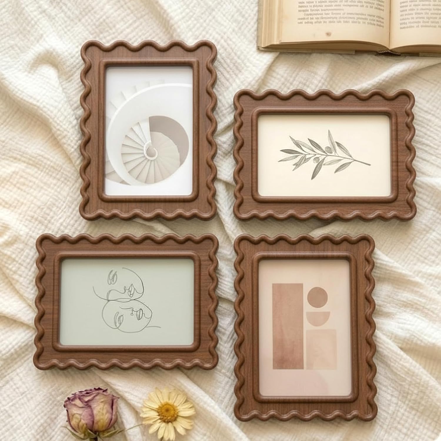 Novabright 4 Pcs 4 x 6 Inch Wood Petal Picture Frame Vintage Photo Frame with Real Glass for Tabletop and Wall Display Home Decor Photo Gallery Family Friend Wedding Graduation Gift Novabright 4 Pcs 4 x 6 Inch Wood Petal Picture Frame Vintage Photo Frame with Real Glass for Tabletop and Wall Display Home Decor Photo Gallery Family Friend Wedding Graduation Gift