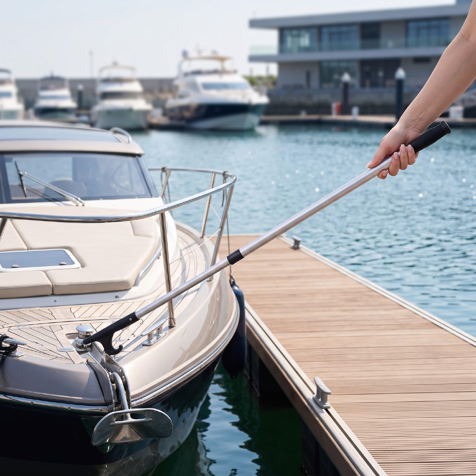 Mezzo Marinaio Telescopico 4,8 a 12 Piedi per L'attracco | 3 Sezioni Palo Marino Retrattile con Gancio per Bacino in Alluminio Leggero per Attracco di Barche Accessori per Kayak Pesca