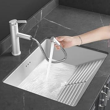 Bathroom undermount Ceramic Sink wiht Washboard,Square Vanity Bathroom Sink,Lavatory Vanity Under Counter Bathrrom Sink with Overflow,(47 * 47)